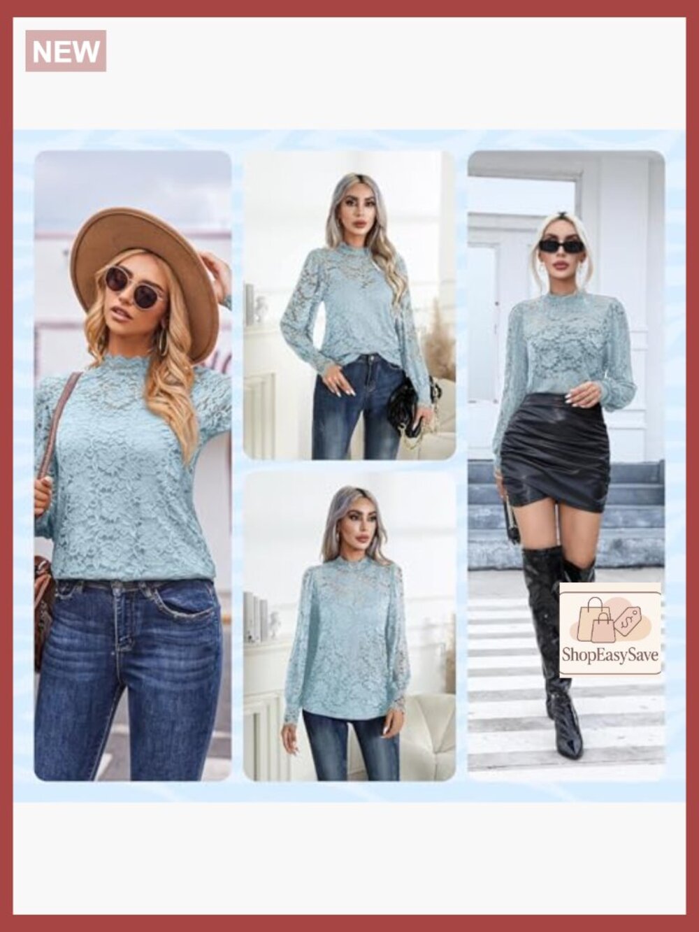 Sheer Lace Long Sleeve Blouse Set Elegant Feminine Vintage Chic Dressy Casual - Picture 4 of 7